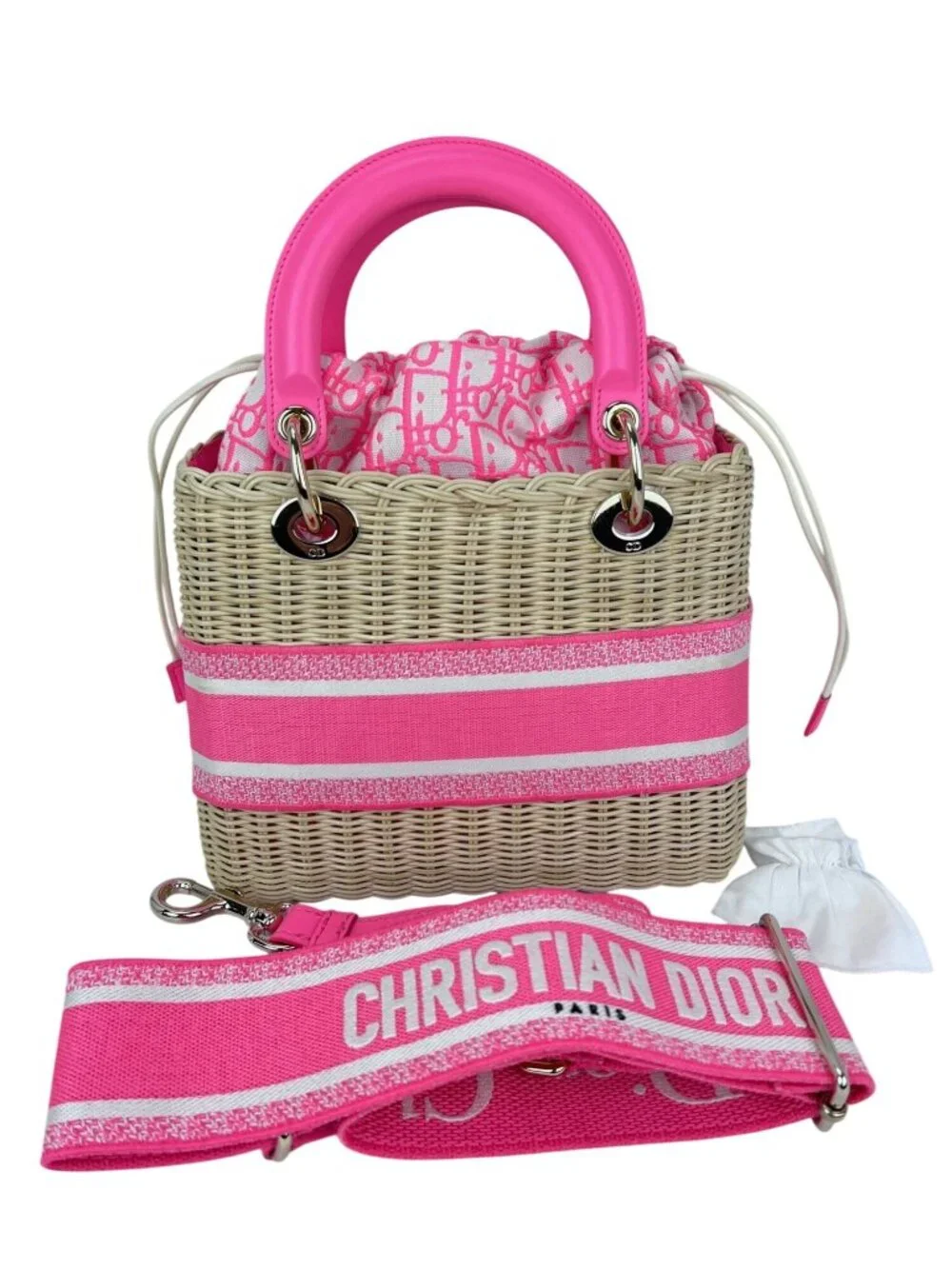 Christian Wicker Oblique Fluorescent Pink Medium Lady Bag